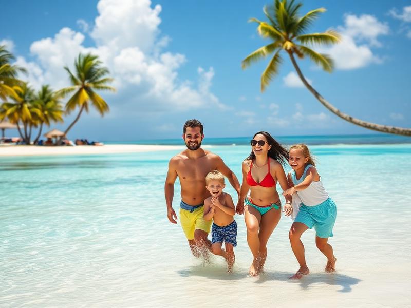 Happy family enjoying a tropical beach holiday — Flywings customized holiday packages